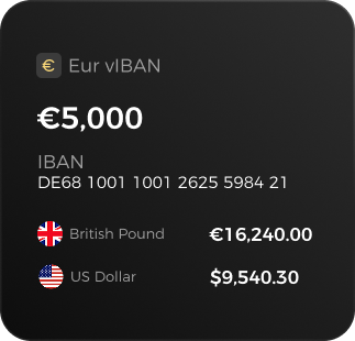 Cuenta vIBAN en euros con 5.000 € de saldo y equivalencias en libras y dólares