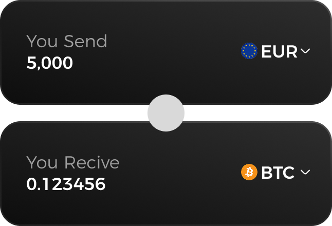 Conversor: envías 5.000 EUR y recibes 0,123456 BTC